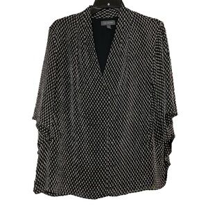 Large The Limited Black White Swiss Dot Flutter Sleeve Blouse Lined